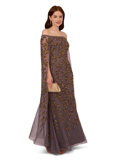 Adrianna Papell Bead Cape Long Dress Vestido para ocasión Especial Mujer