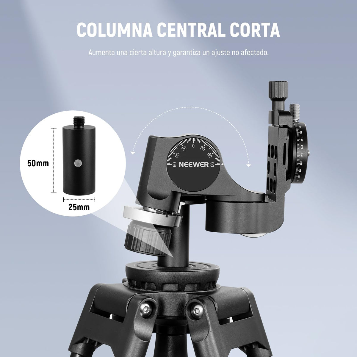 NEEWER Cabezal de trípode de 3 vías con placa QR tipo Pan Arca de 360°, microajuste milimétrico, cabezal de inclinación de 3 ejes de aleación de aluminio con interruptor rápido, modos dobles grandes y
