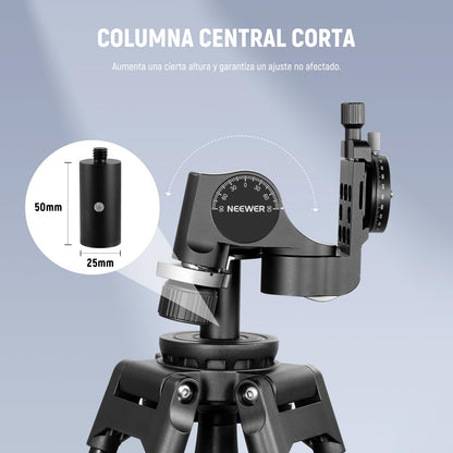 NEEWER Cabezal de trípode de 3 vías con placa QR tipo Pan Arca de 360°, microajuste milimétrico, cabezal de inclinación de 3 ejes de aleación de aluminio con interruptor rápido, modos dobles grandes y