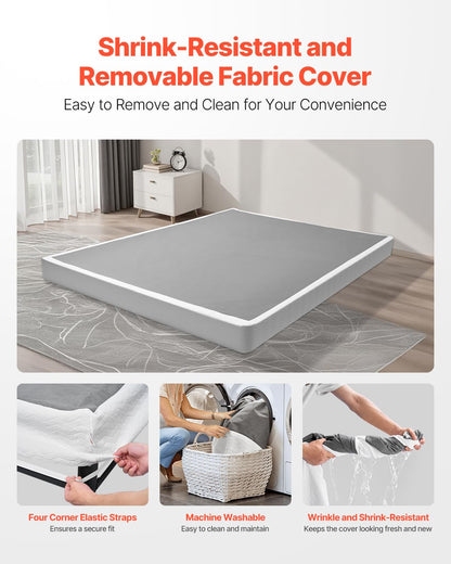 VEVOR - Somier de cama tamaño queen con tela lavable, marco de metal resistente para cama queen, base de colchón de 4 pulgadas, capacidad máxima de peso de 3500 libras, fácil montaje, 79.1 pulgadas de