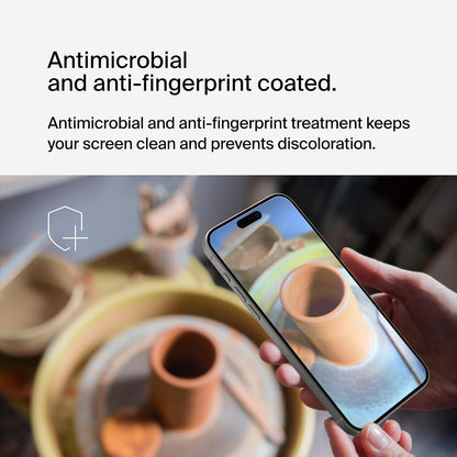 Belkin ScreenForce Protector de visualización tratado de vidrio templado para iPhone 15 Pro Max, delgado y resistente a los arañazos, incluye bandeja de alineación fácil para aplicación sin burbujas