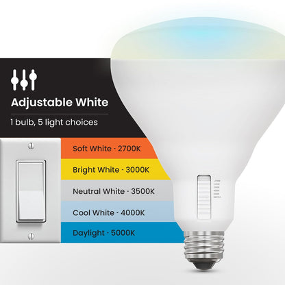 Feit Electric - foco LED BR40, equivalente a 65 W, regulable, seleccionable en color de 6 vías, base media E26, 90 CRI, 850 lúmenes, vida útil de 22 años, BR40DM/6WYCA/2, paquete de 2