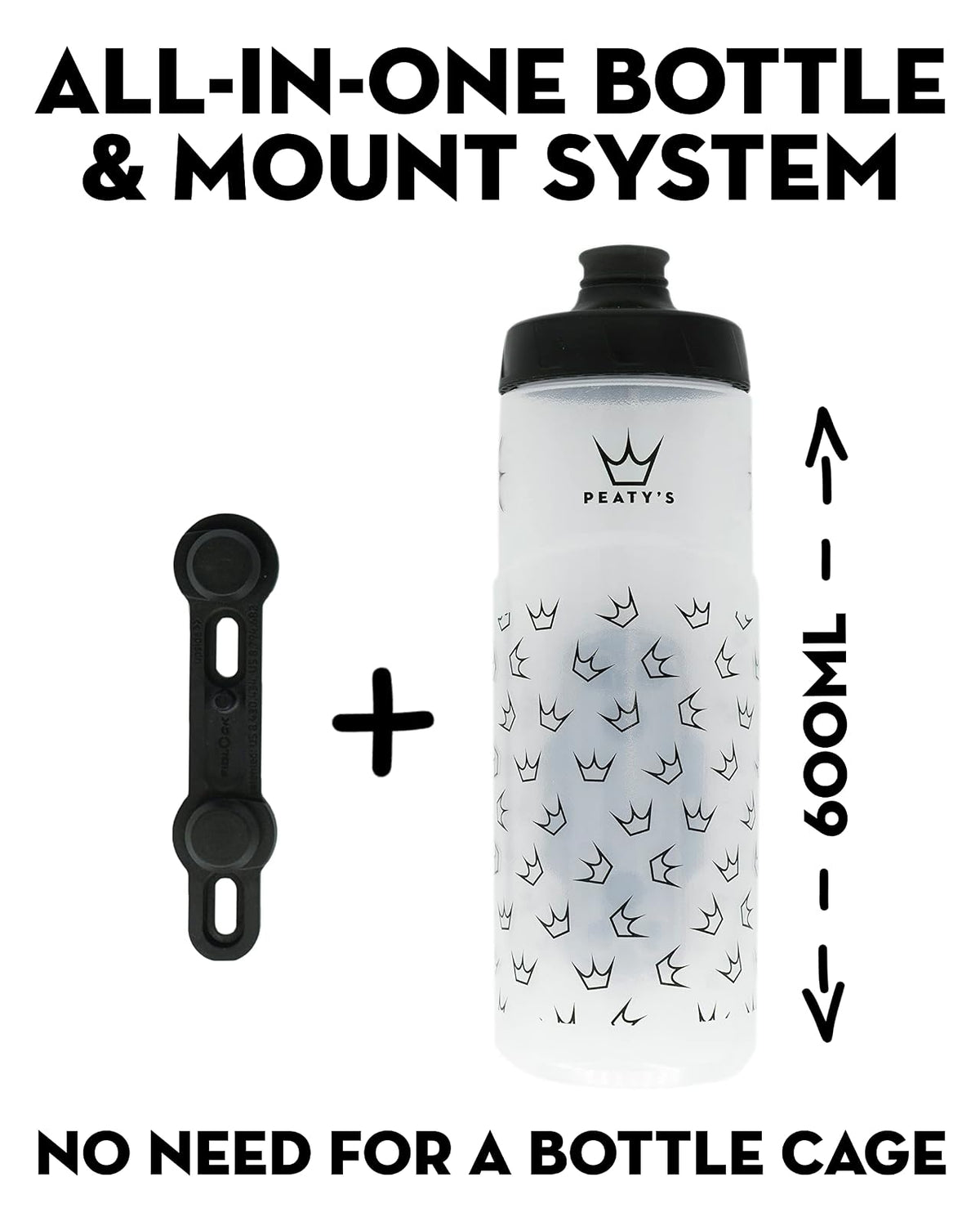 Peaty's Fidlock Lockin - Botella de agua magnética para bicicleta, color corona/transparente, 600 ml, 20 onzas