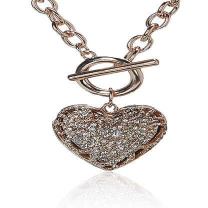 Guess Collar con Colgante de Corazón de Filigrana | Metal rosa, 16 pulgadas