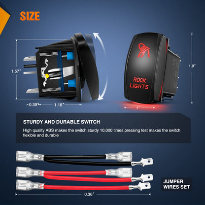 Nilight Interruptor LED 5 Pines SPST 20A/12V 10A/24V Rojo con Cables de Puente