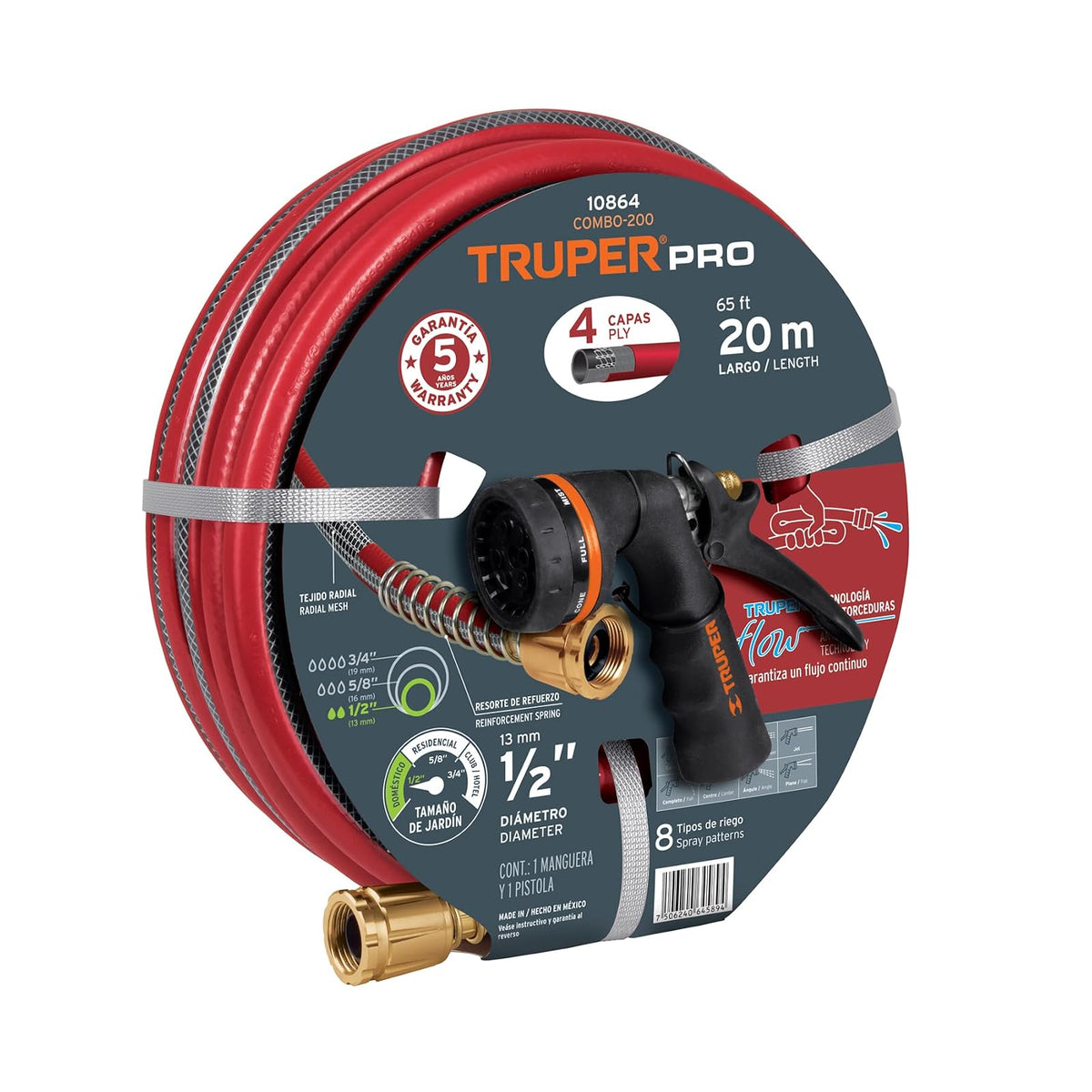 Truper COMBO-200, Combo manguera MAN-20X1/2X y pistola de riego PR-208