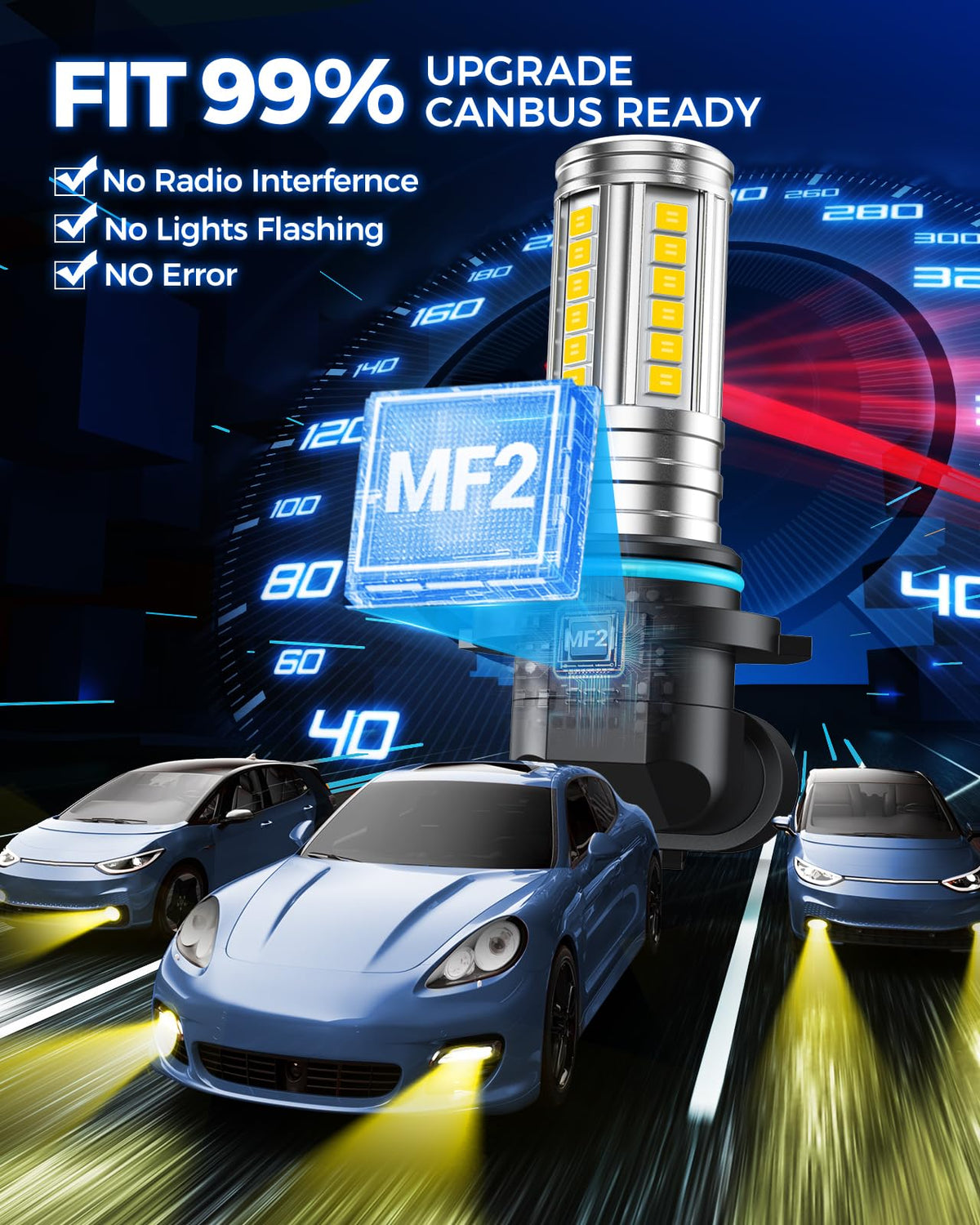 Marsauto 9145/H10/9140 Bombillas LED Antiniebla Amarillas 12000 lm 360° 600% Más Brillante 3000K Ámbar con 60 Chips