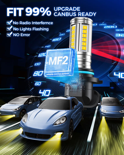 Marsauto 9145/H10/9140 Bombillas LED Antiniebla Amarillas 12000 lm 360° 600% Más Brillante 3000K Ámbar con 60 Chips