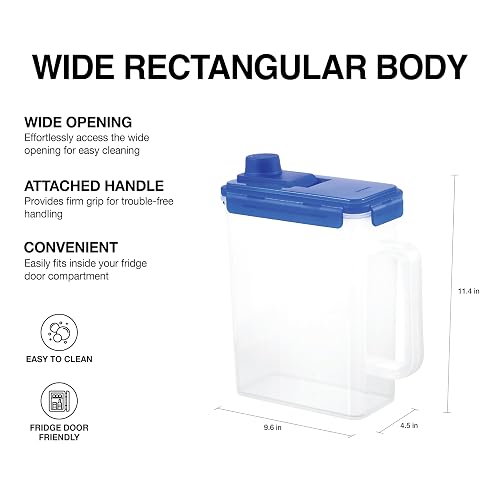 LocknLock - Jarra de agua para puerta de refrigerador, con asa, sin BPA, con tapa de rosca, perfecta para hacer tés y jugos, 3,78 litros, azul