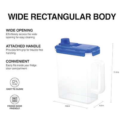 LocknLock - Jarra de agua para puerta de refrigerador, con asa, sin BPA, con tapa de rosca, perfecta para hacer tés y jugos, 3,78 litros, azul