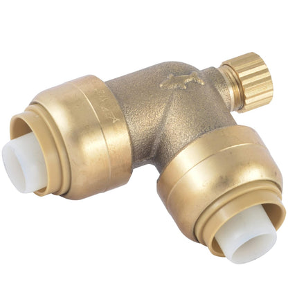 SharkBite Codo de 90 grados de 1/2 pulgada con ventilación de drenaje, accesorio de fontanería de latón a presión para conectar, tubería PEX, cobre, CPVC, PE-RT, HDPE, U5248LFA