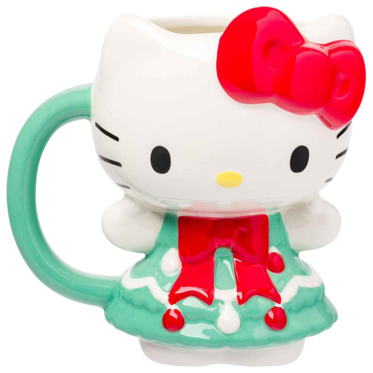Silver Buffalo Taza de Cerámica 3D Hello Kitty, 20 oz - Vestido de árbol de Navidad Hello Kitty