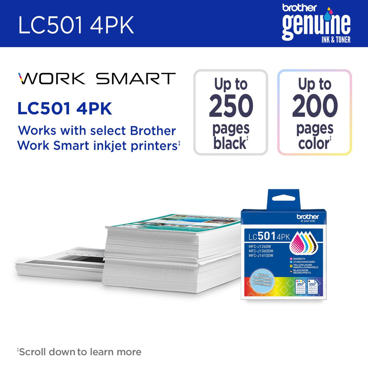 Brother LC5014PK - Paquete de 4 Cartuchos de Tinta (1 Cada uno) de Rendimiento estándar Negro, Cian, Magenta y Amarillo
