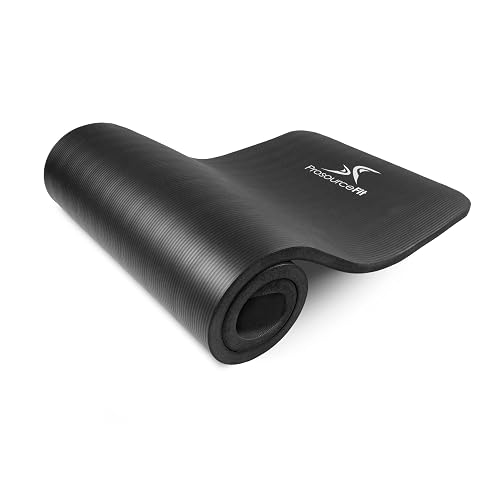 ProsourceFit - Colchoneta extra gruesa para yoga y pilates de 13 mm (½ pulgada) o 25 mm (1 pulgada) y 180 cm de largo, de alta densidad, con cómoda espuma y correa de transporte, negra