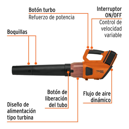 Truper Pro SOPLI-40A, Sopladora inalámbrica 40V, 2 baterías 2Ah, 1 Cargador Dual