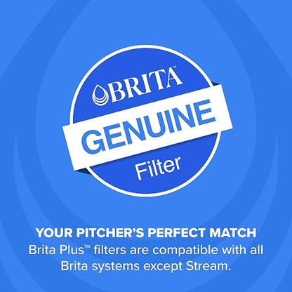 Brita Plus Filtro de agua, sin BPA, filtro de repuesto de alta densidad para jarras y dispensadores, reduce 2 contaminantes*, dura dos meses o 40 galones, incluye 6 filtros