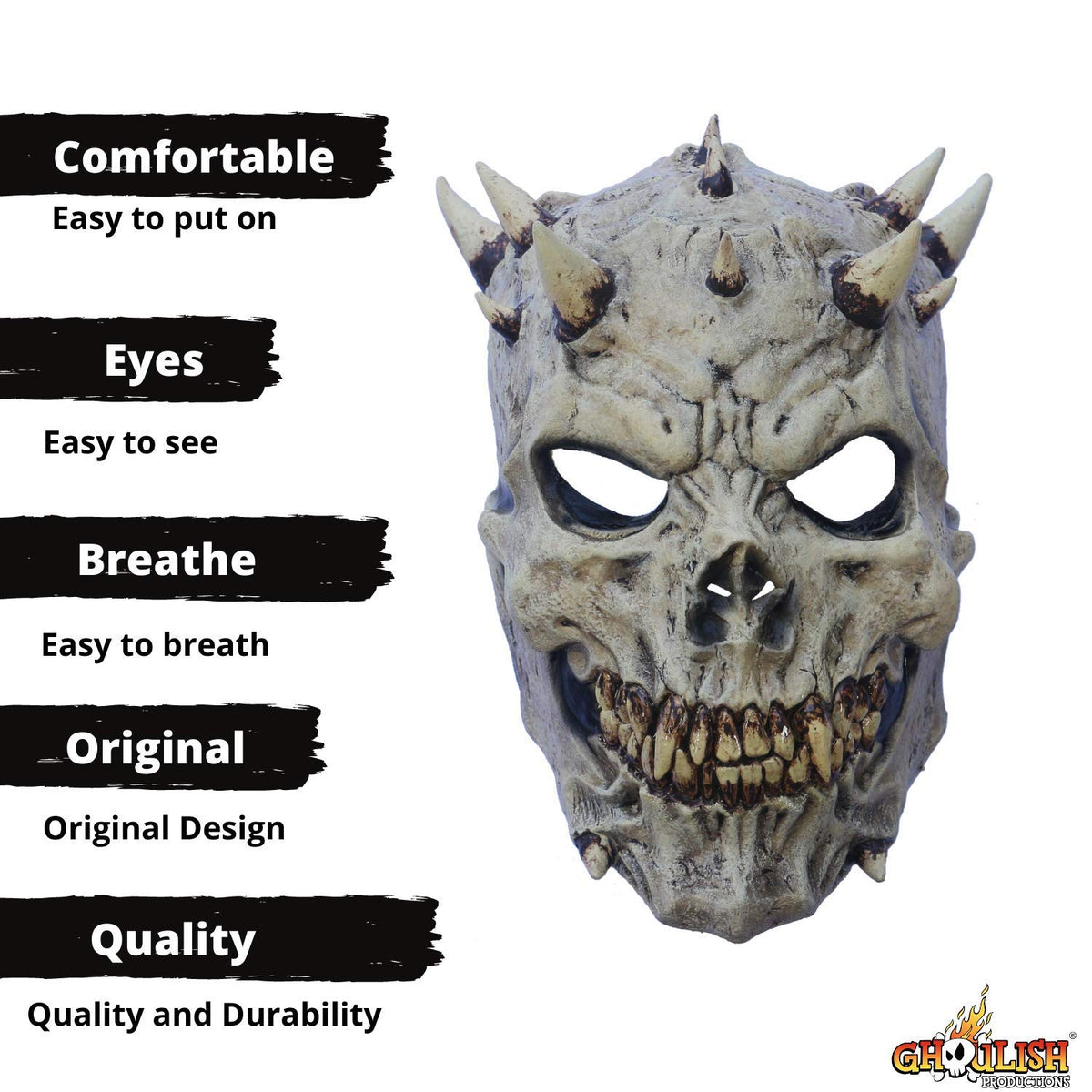 Máscara Artesanal Spikes Skull, Máscara de Craneo del Infierno con Cuernos, Disfraz de Calavera Malvada Ideal para Halloween y Día de Muertos