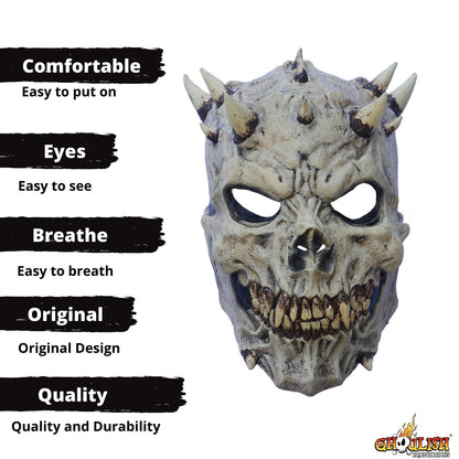 Máscara Artesanal Spikes Skull, Máscara de Craneo del Infierno con Cuernos, Disfraz de Calavera Malvada Ideal para Halloween y Día de Muertos