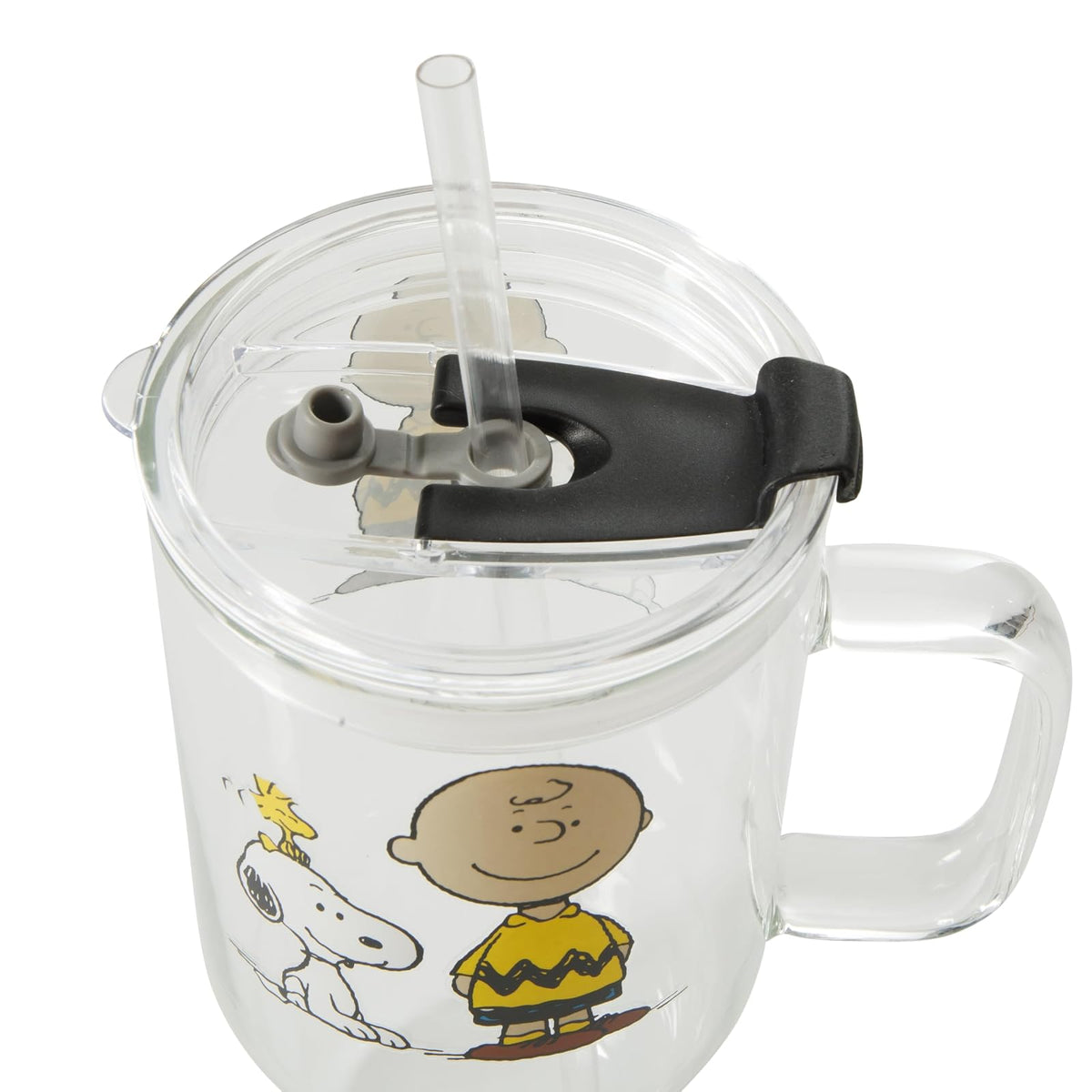 Peanuts Snoopy - Vasos de vidrio con tapas y popotes - Vaso de 40 onzas con asa y popote, botellas de agua de vidrio, vasos con popotes, tazas de café helado, taza de café de viaje, vaso de licuado