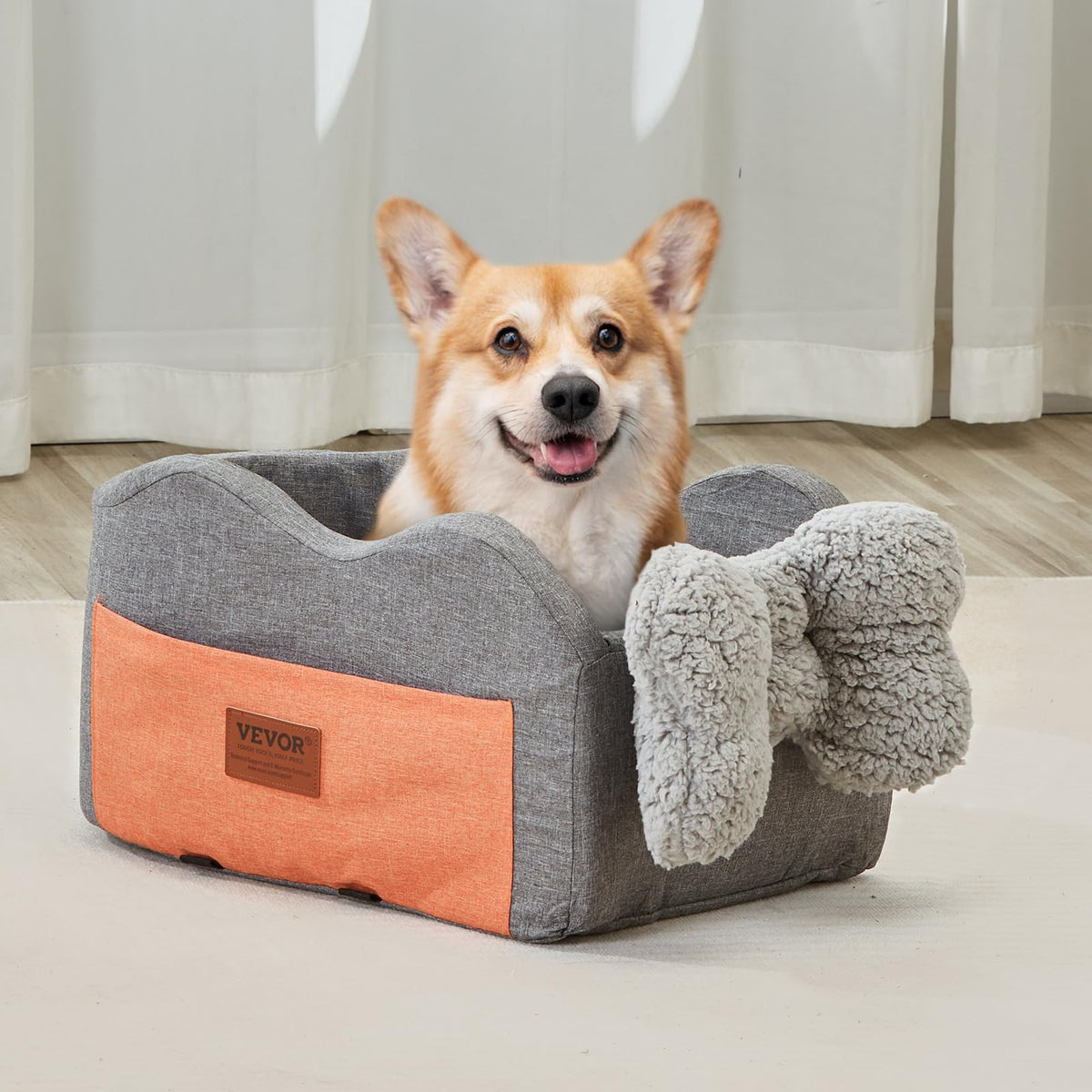 VEVOR - Asiento de Automóvil para Perro, Consola Central para Perros pequeños, Asiento de Mascota para reposabrazos de Automóvil con Correa de Clip, Correas Ajustables, soporta hasta 8 Libras, Gris Oscuro
