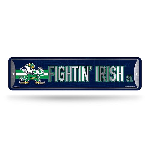 Rico Industries NCAA Notre Dame Fighting Irish Home Décor - Letrero de metal para calle (4 x 15 pulgadas), ideal para el hogar, oficina, recámara y cueva de hombre, hecho