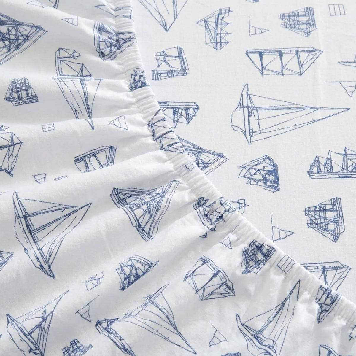 Nautica - Juego de sábanas de algodón percal con Funda de Almohada a Juego, elástico, Esenciales para recámara (Azul Vela de Madera Blanca)