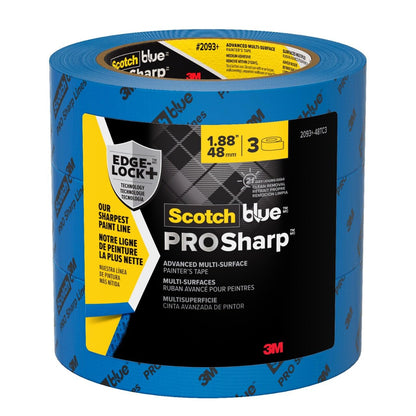 ScotchBlue PROSharp Cinta de pintor de 2 pulgadas de ancho (1.9 pulgadas x 60 yardas), 3 rollos de cinta azul protege las superficies y se quita fácilmente, cinta de bloqueo de bordes para uso en