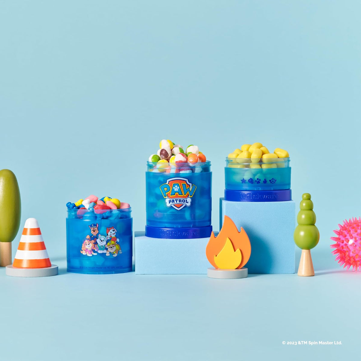 Whiskware Paw Patrol - Recipientes apilables para bebés, niños y niños, 3 tazas apilables para aperitivos para la escuela y los viajes, apto para fórmulas, apto para portavasos para todas las patas en