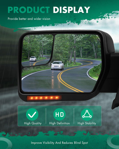 SCITOO Compatible con Ford F150 espejo de remolque reflector con luces de charco, espejo retrovisor negro compatible con Ford F150 2004-2014 para Ford F150 con señal de giro, control de potencia calentado, plegado manual (lado del conductor)