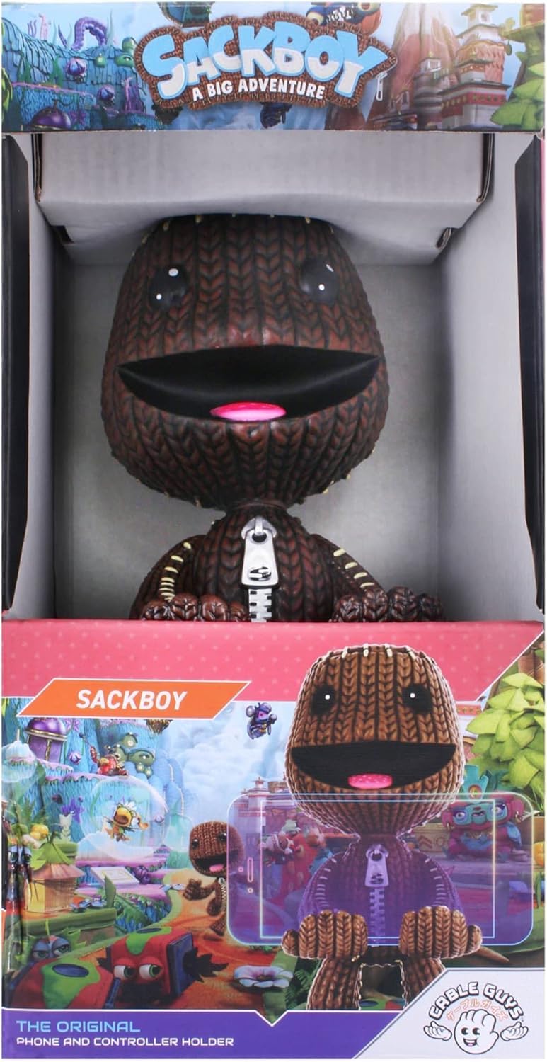 Exquisito Juego: Sackboy: A Big Adventure - Sackboy - Soporte Original para teléfono móvil y Controlador de Juegos, Soporte de Dispositivo, Cable Guys, Figura con Licencia de Sony