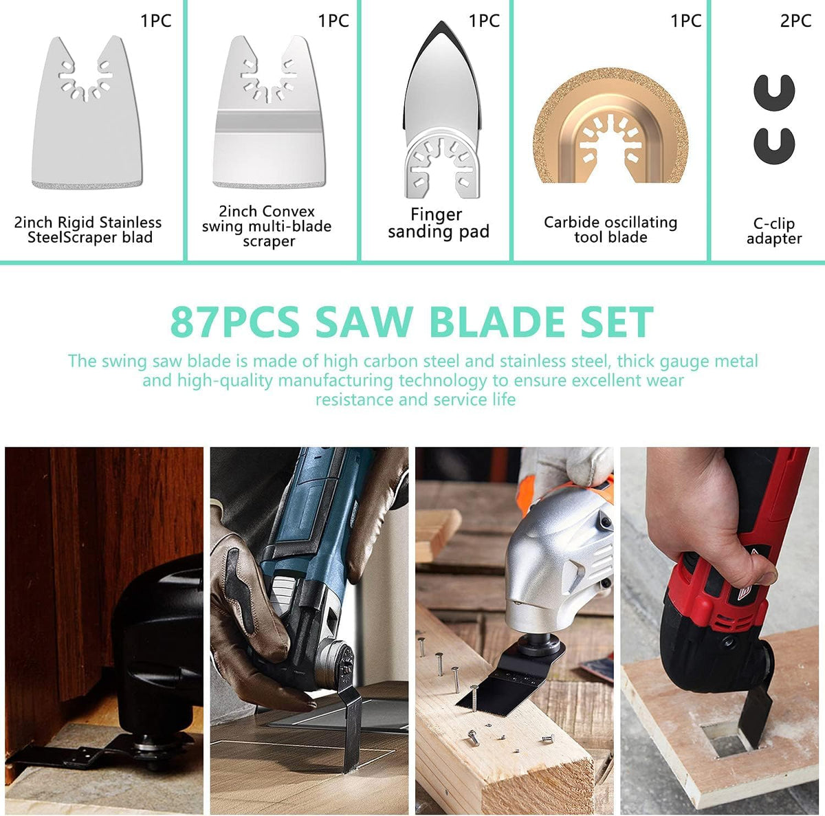Protoiya - 87 cuchillas oscilantes para herramientas de madera, metal, plástico, de liberación rápida, multiherramienta oscilante, accesorios con papel de lija compatible con Dewalt, Milwaukee,