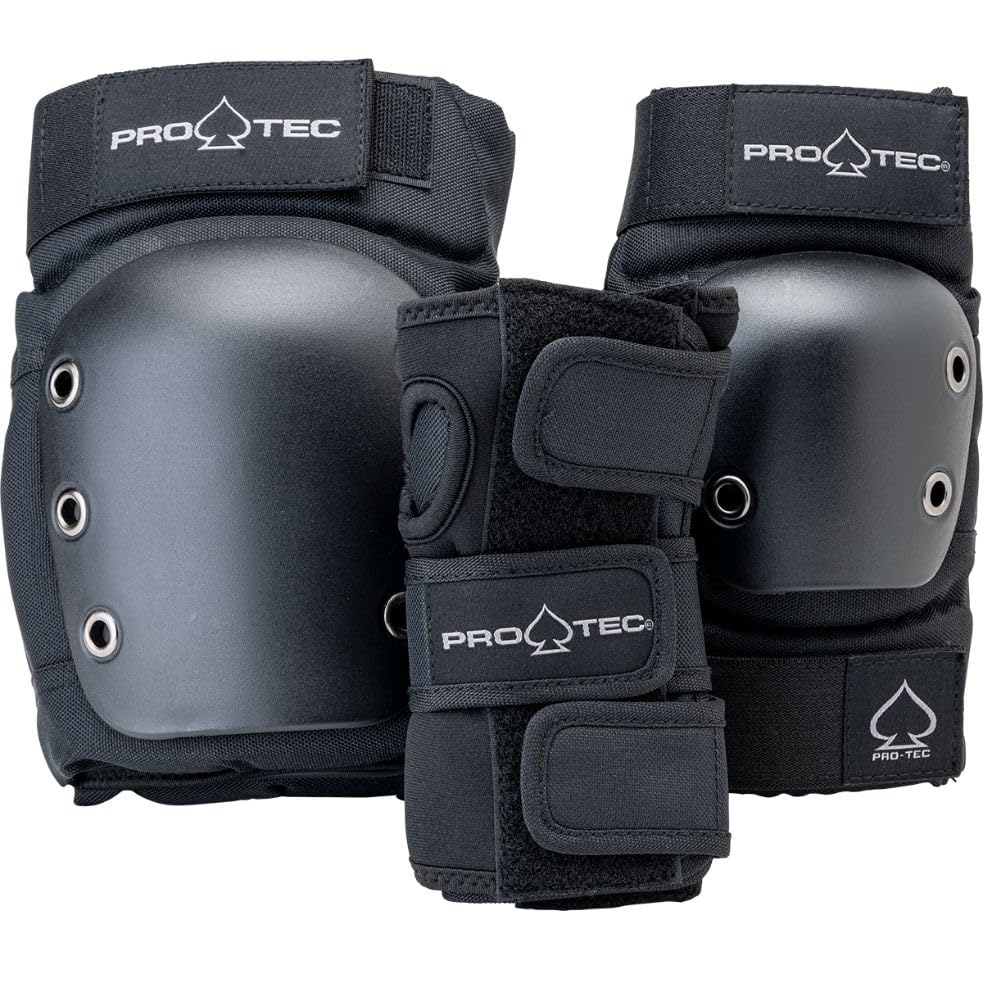 Pro-Tec Street 3-Pack Pad Set - Protective Gear for Skateboarding, Roller Skating, Scooter, Bicycling - Negro - M