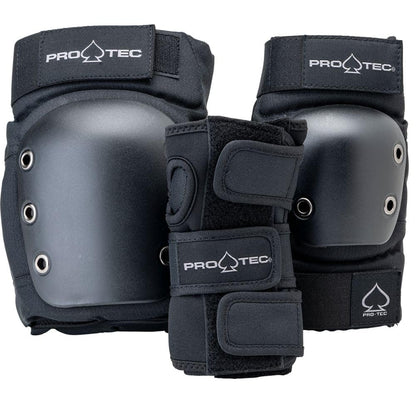 Pro-Tec Street 3-Pack Pad Set - Protective Gear for Skateboarding, Roller Skating, Scooter, Bicycling - Negro - M