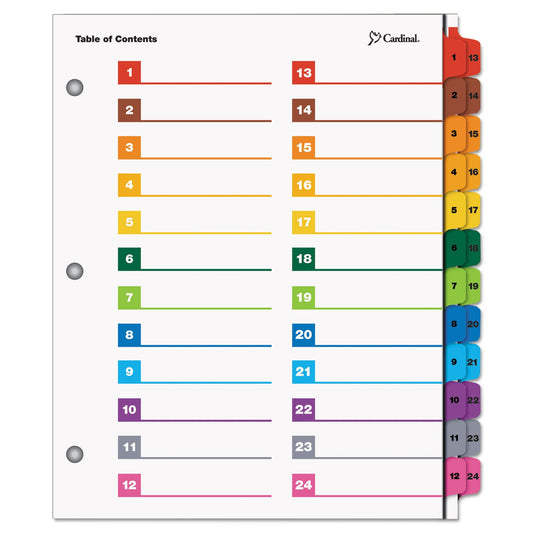 Cardinal by TOPS Products OneStep Printable Table of Contents and Index Dividers, 24-Tab, Numbered, Multi-Color (60960)