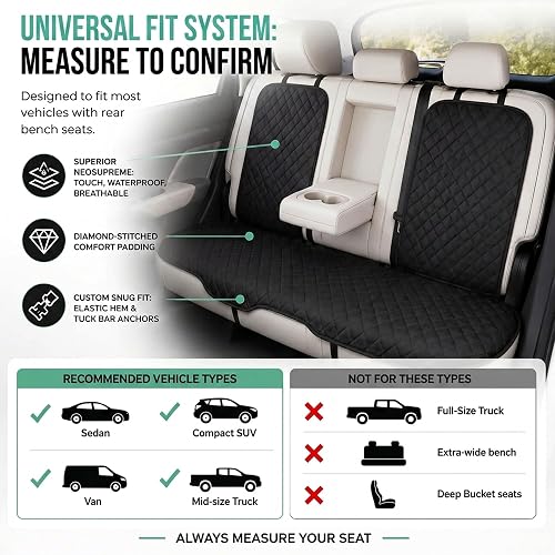 FH Group FH1026BLACK-AVC Cojines de Asiento Trasero Neosupreme con Respaldo Antideslizante Ajuste Universal, Negro