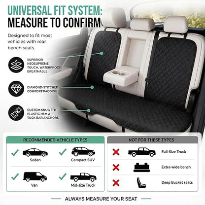 FH Group FH1026BLACK-AVC Cojines de Asiento Trasero Neosupreme con Respaldo Antideslizante Ajuste Universal, Negro