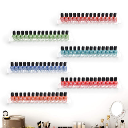BTremary Soporte de acrílico transparente para esmalte de uñas paquete de 6 unidades, estante flotante para colgar esmalte de uñas, soporte de pared flotante para hasta 96 botellas