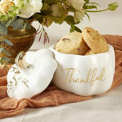 Kate Aspen Thankful - tazón decorativo de calabaza blanca, Soporte para joyería/plato de caramelos, decoración de otoño, decoración del hogar, premio de ducha (23272NA)