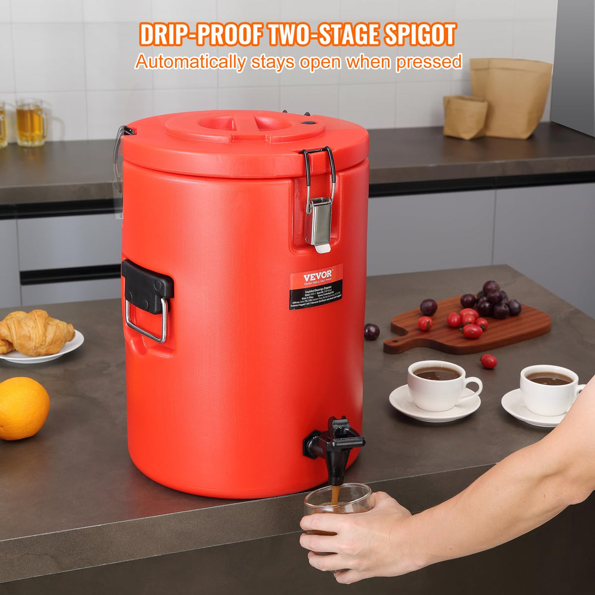 VEVOR Dispensador de bebidas aislado de acero inoxidable, 4.5 galones 17.2 litros, dispensador térmico de bebidas calientes y frías con mango de espita, grado alimenticio para té caliente, café, agua