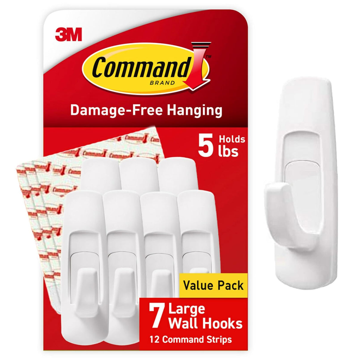 Command Large Utility Hooks, 7-Hooks, 12-Strips (GP003-7NA) - Easy to Open Packaging