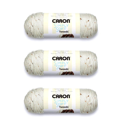 Caron Simply Soft Estambre Acrílico Diseños Especiales, Paquete de 3 x 141 g - Tweeds blanquecinos