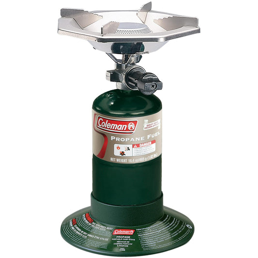 Coleman - Estufa de camping de propano con tapa de botella, estufa portátil ajustable de 1 quemador con deflectores de viento, regulador de presión y 10.000 BTU de potencia; ideal para camping,