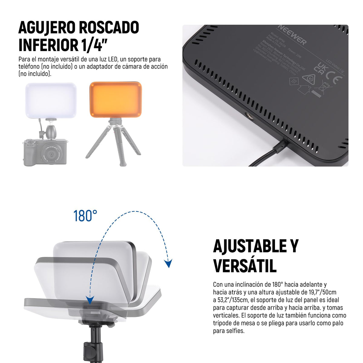 NEEWER Básico Panel Luz Vídeo LED Kit, Paquete de 3 Bicolor Estudio Luz Portátil con Soporte para Trípode y Filtros, 3200K~5600K CRI 95 750lux para Fotografía, Grabación, Transmisión en Vivo, BP66