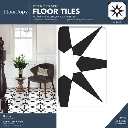 FloorPops FP2948 Altair - Azulejos para despegar y pegar, color negro