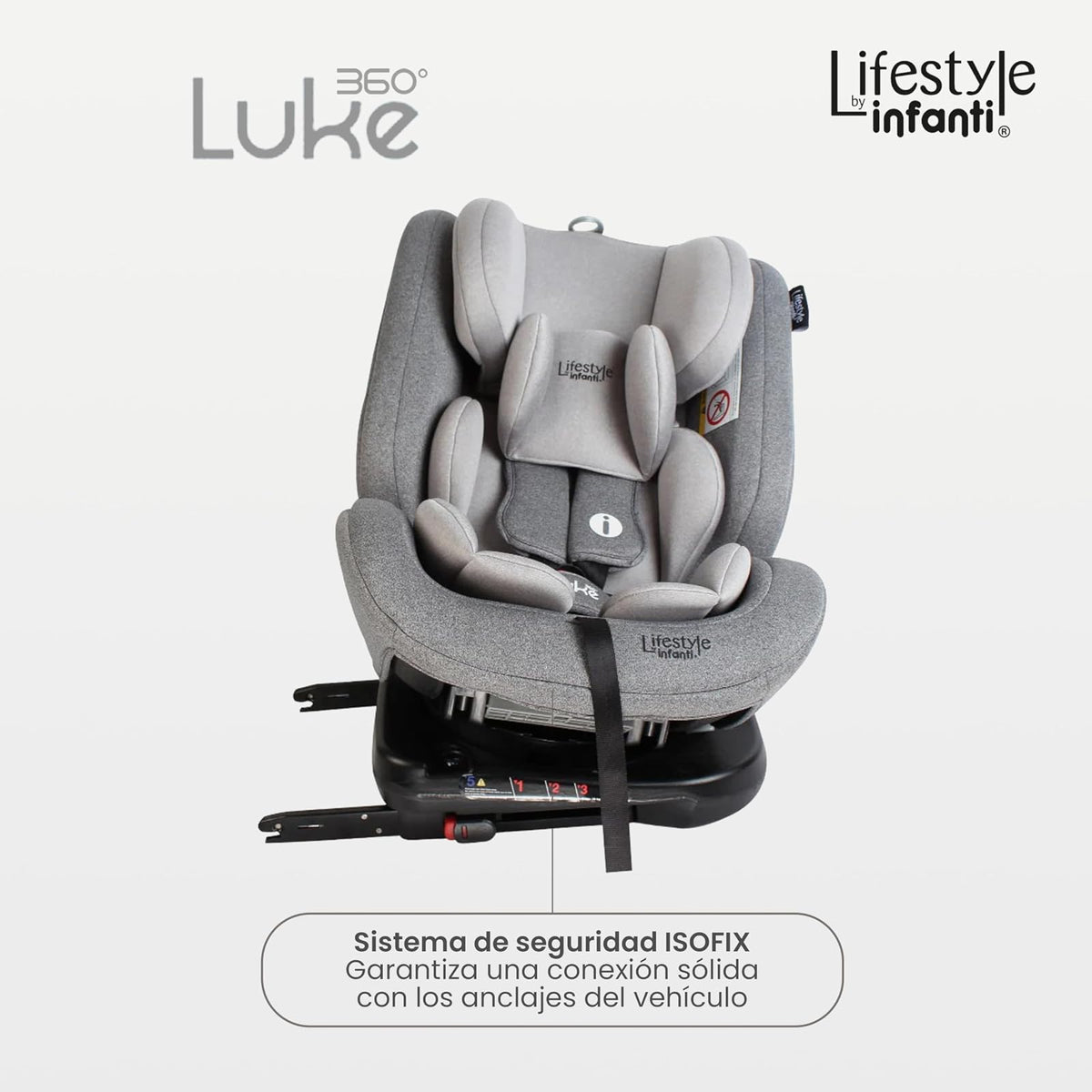 INFANTI | Asiento para Bebe Carro LUKE 360° Lifestyle | Autoasientos Grupo 0+, 1, 2 y 3 | Con Sistema ISOFIX | 4 Reclinaciones | Protección Bebé y Soportes Seguros | Color Gris