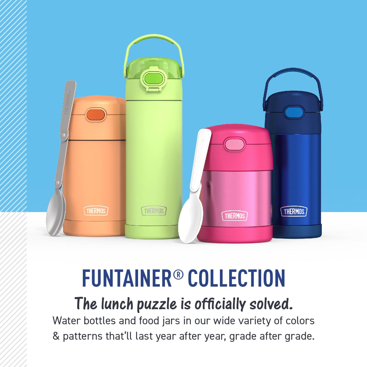 THERMOS FUNTAINER - Acero inoxidable de 16 onzas, color azul vaquero