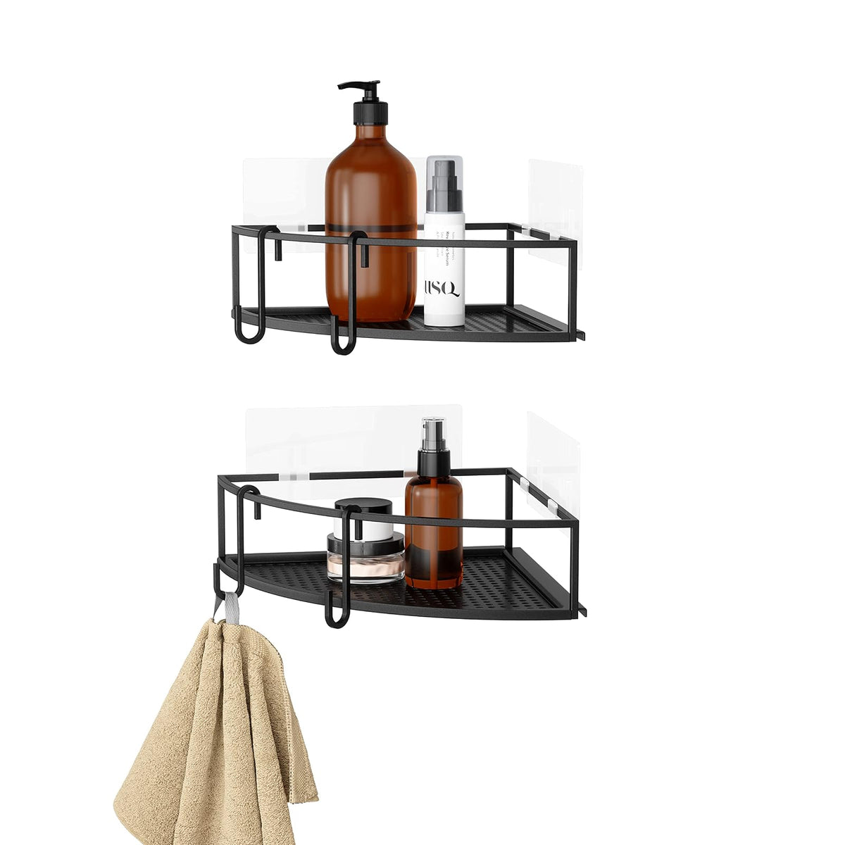 Umbra Cubiko estante de esquina para ducha, estantes flotantes de metal con tiras adhesivas de montaje, paquete de 2, Negro