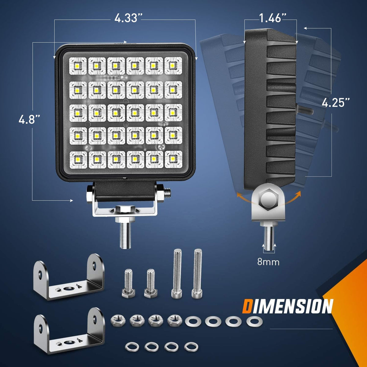 Nilight - Luz de trabajo LED cuadrada de 4.3 pulgadas con interruptor de palanca integrado, 2 lámparas de inundación de 60 W y 150 ° para equipos pesados todoterreno, vehículos, camiones, tractores,