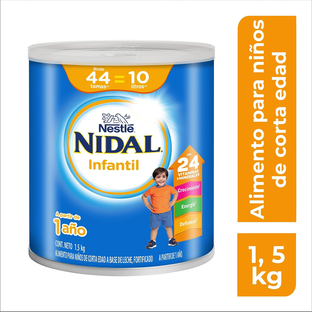 Nidal Infantil Alimento Para Niños de Corta Edad a Base de Leche, Fortificado, Apoyando su Crecimiento y Desarrollo, A Partir de 1 Año, Presentación en Lata de 1.5 kg