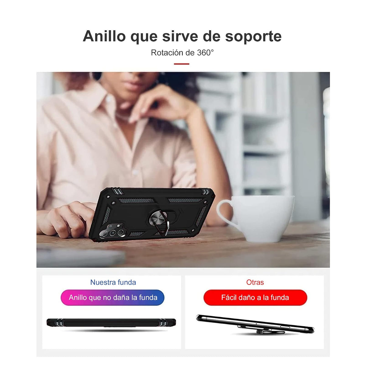 Funda Uso Rudo con Anillo para Moto Edge 20 Lite (Negro)